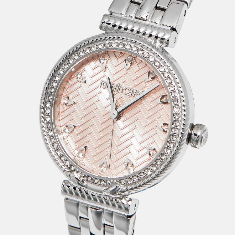 Pre Owned Roberto Cavalli Chiarezza RC5L078M0015 Pink Dial Stainless Steel Women's Wristwatch 30 mm