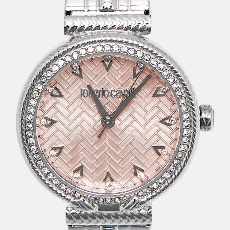 Pre Owned Roberto Cavalli Chiarezza RC5L078M0015 Pink Dial Stainless Steel Women's Wristwatch 30 mm