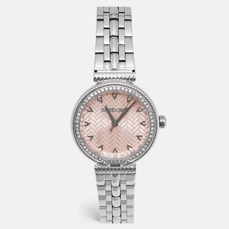Pre Owned Roberto Cavalli Chiarezza RC5L078M0015 Pink Dial Stainless Steel Women's Wristwatch 30 mm