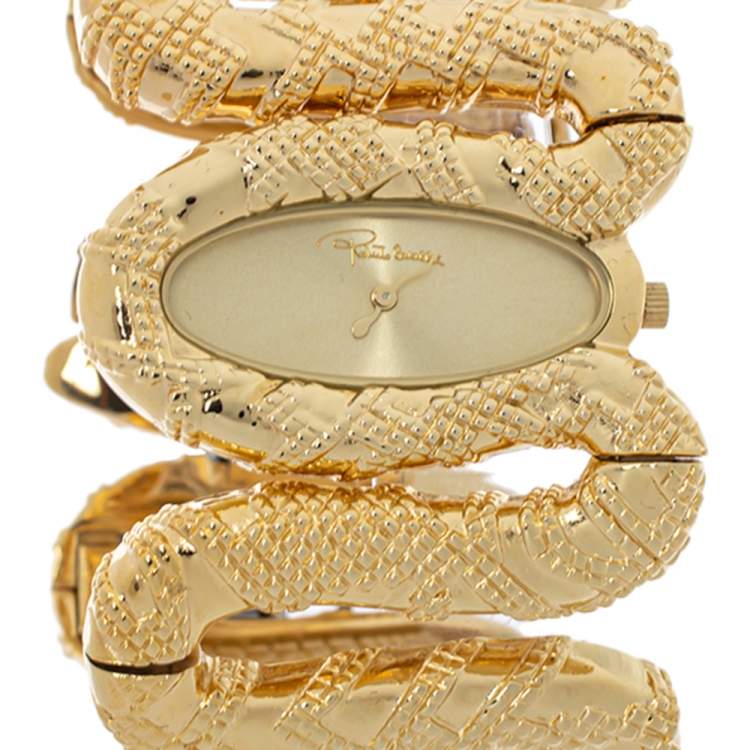 Pre Owned Roberto Cavalli Yellow Gold Plated Stainless Steel Cleopatra R7253195517 Women's Wristwatch 40 MM