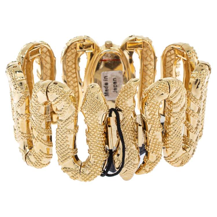 Pre Owned Roberto Cavalli Yellow Gold Plated Stainless Steel Cleopatra R7253195517 Women's Wristwatch 40 MM