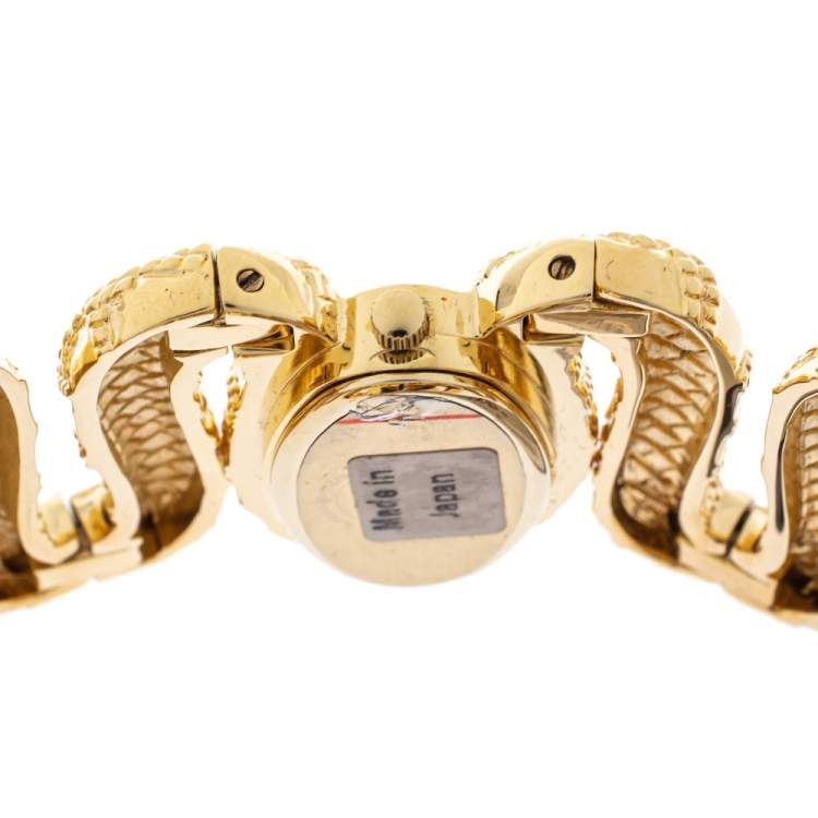 Pre Owned Roberto Cavalli Yellow Gold Plated Stainless Steel Cleopatra R7253195517 Women's Wristwatch 40 MM