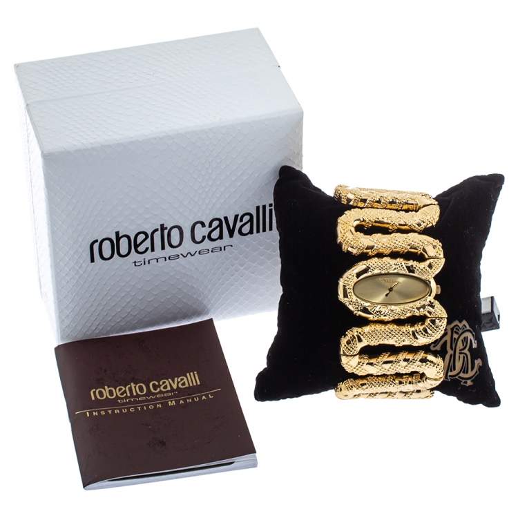 Pre Owned Roberto Cavalli Yellow Gold Plated Stainless Steel Cleopatra R7253195517 Women's Wristwatch 40 MM