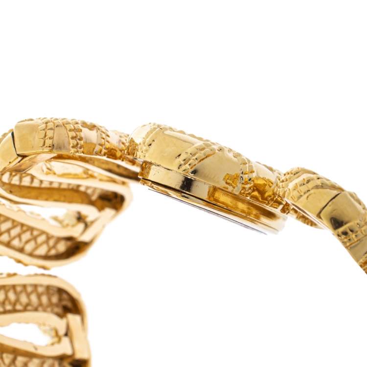 Pre Owned Roberto Cavalli Yellow Gold Plated Stainless Steel Cleopatra R7253195517 Women's Wristwatch 40 MM