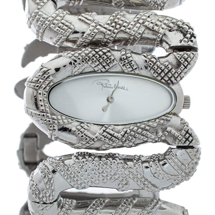 Pre Owned Roberto Cavalli Silver Stainless Steel Cleopatra R7253195515 Women's Wristwatch 40 MM