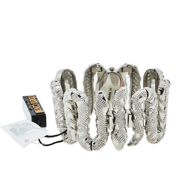 Pre Owned Roberto Cavalli Silver Stainless Steel Cleopatra R7253195515 Women's Wristwatch 40 mm