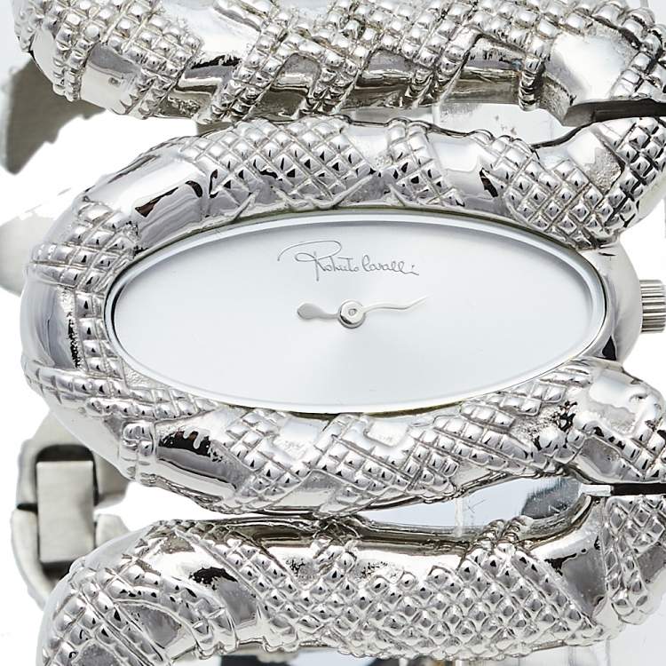 Pre Owned Roberto Cavalli Silver Stainless Steel Cleopatra R7253195515 Women's Wristwatch 40 mm