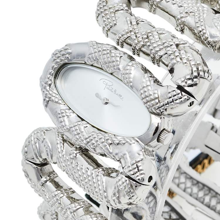 Pre Owned Roberto Cavalli Silver Stainless Steel Cleopatra R7253195515 Women's Wristwatch 40 mm