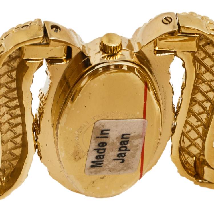 Pre Owned Roberto Cavalli Yellow Gold Plated Stainless Steel Cleopatra R7253195517 Women's Wristwatch 40 mm