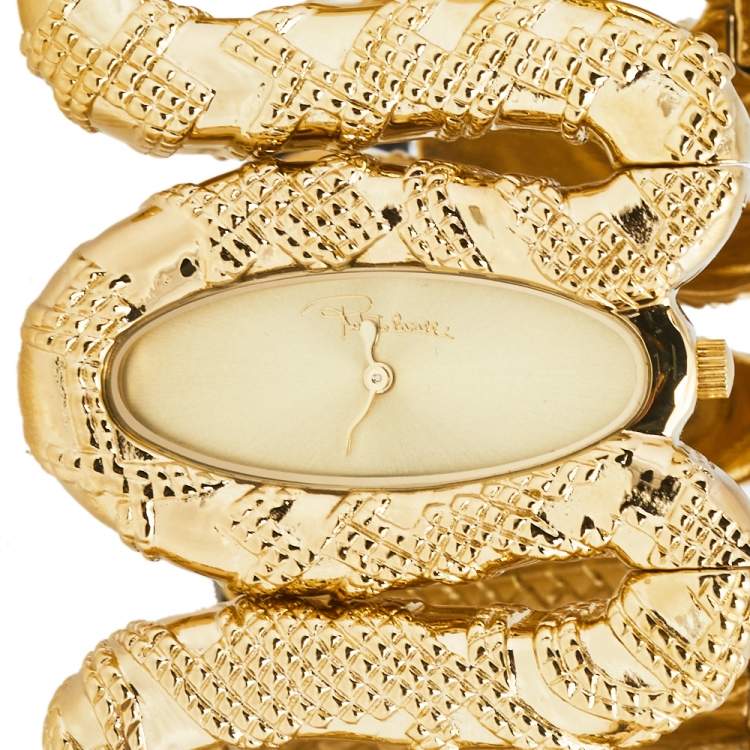 Pre Owned Roberto Cavalli Yellow Gold Plated Stainless Steel Cleopatra R7253195517 Women's Wristwatch 40 mm