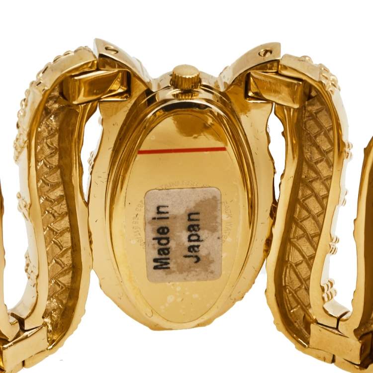 Pre Owned Roberto Cavalli Yellow Gold Plated Stainless Steel Cleopatra R7253195517 Women's Wristwatch 40 mm