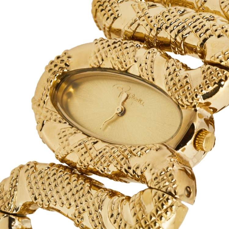 Pre Owned Roberto Cavalli Yellow Gold Plated Stainless Steel Cleopatra R7253195517 Women's Wristwatch 40 mm