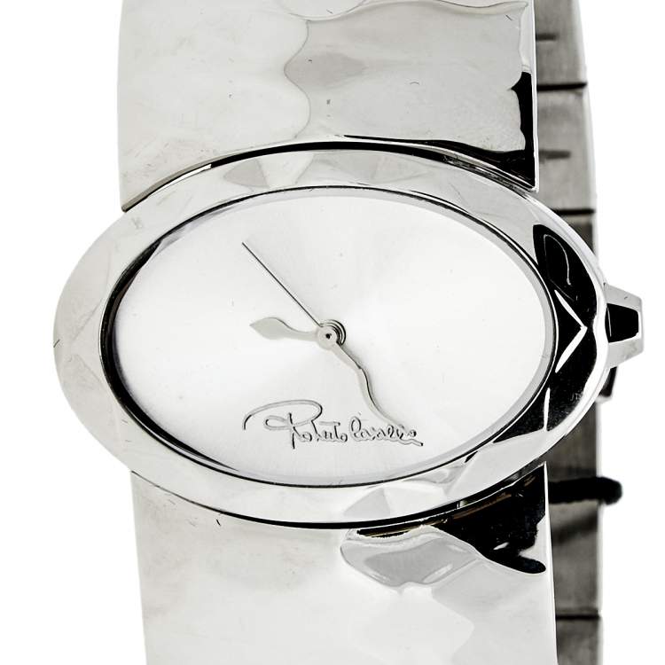 Pre Owned Roberto Cavalli Silver Stainless Steel Multiface R7253133515 Women's Wristwatch 36 mm