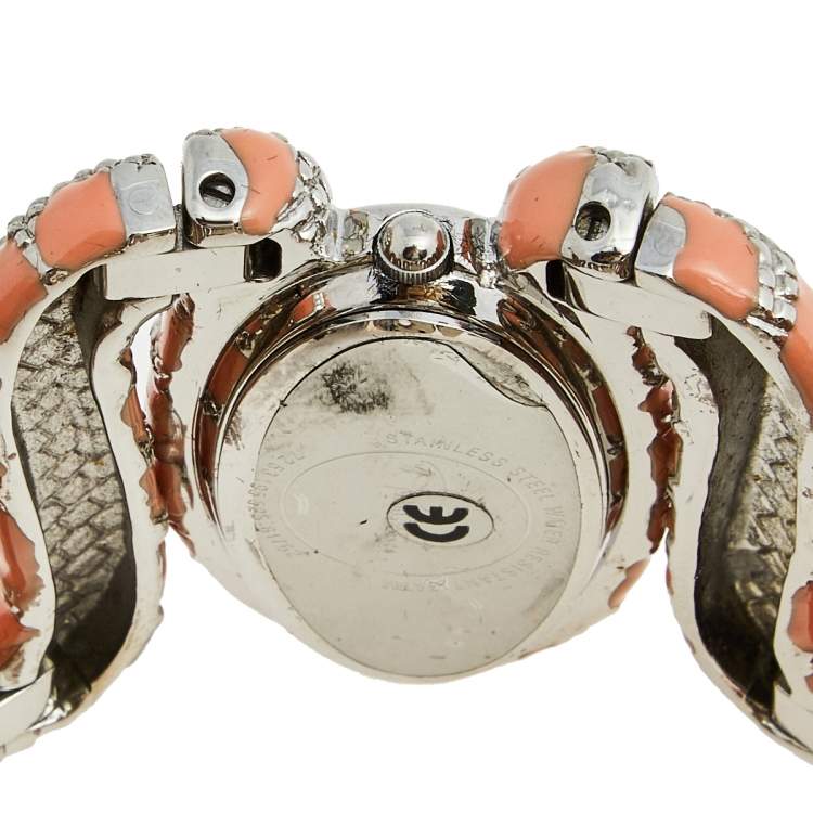 Pre Owned Roberto Cavalli Silver Enamel Stainless Steel Cleopatra R7253195525 Women's Wristwatch 40 mm