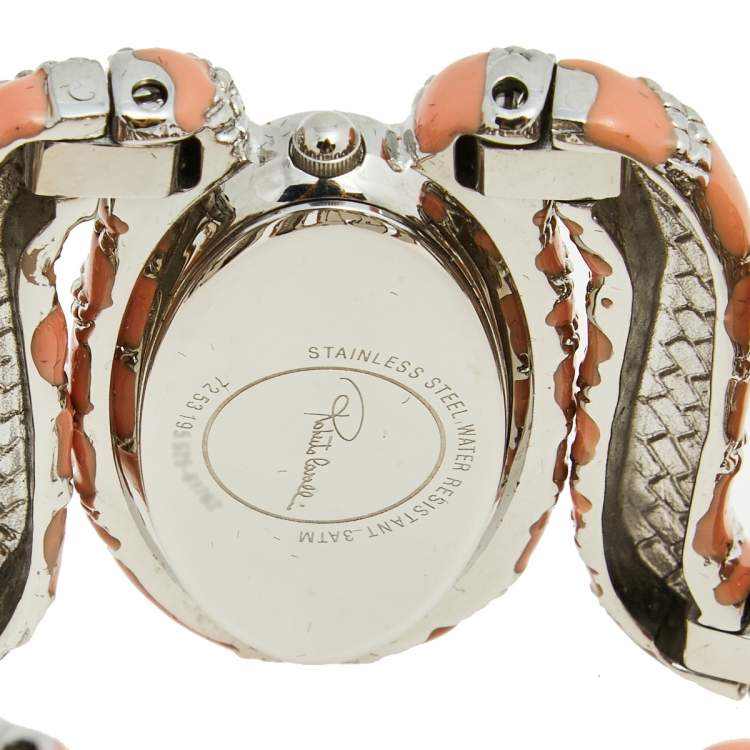 Pre Owned Roberto Cavalli Silver Enamel Stainless Steel Cleopatra R7253195525 Women's Wristwatch 40 mm