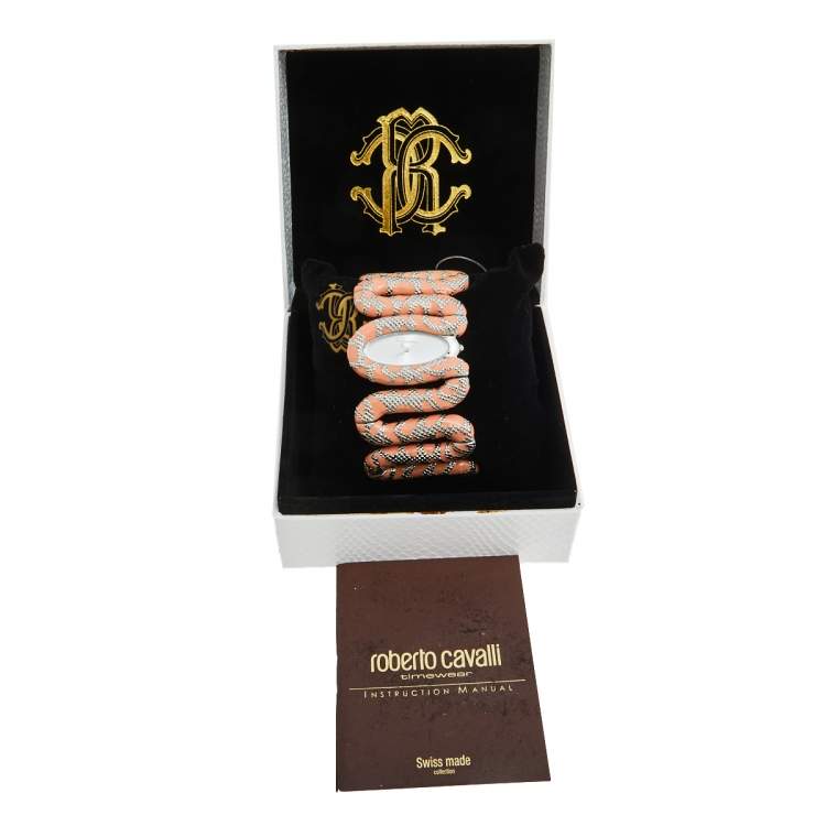 Pre Owned Roberto Cavalli Silver Enamel Stainless Steel Cleopatra R7253195525 Women's Wristwatch 40 mm