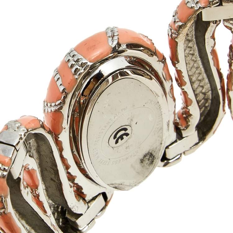Pre Owned Roberto Cavalli Silver Enamel Stainless Steel Cleopatra R7253195525 Women's Wristwatch 40 mm
