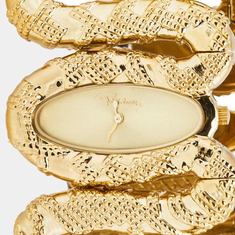 Pre Owned Roberto Cavalli Yellow Gold Plated Stainless Steel Cleopatra R7253195517 Women's Wristwatch 40 mm