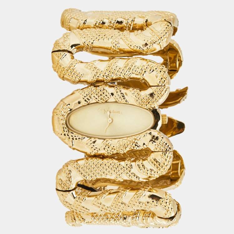 Pre Owned Roberto Cavalli Yellow Gold Plated Stainless Steel Cleopatra R7253195517 Women's Wristwatch 40 mm