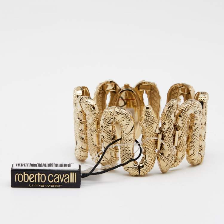 Pre Owned Roberto Cavalli Yellow Gold Plated Stainless Steel Cleopatra R7253195517 Women's Wristwatch 40 mm