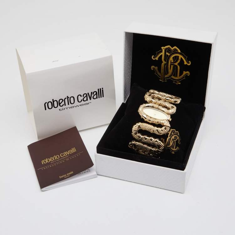 Pre Owned Roberto Cavalli Yellow Gold Plated Stainless Steel Cleopatra R7253195517 Women's Wristwatch 40 mm