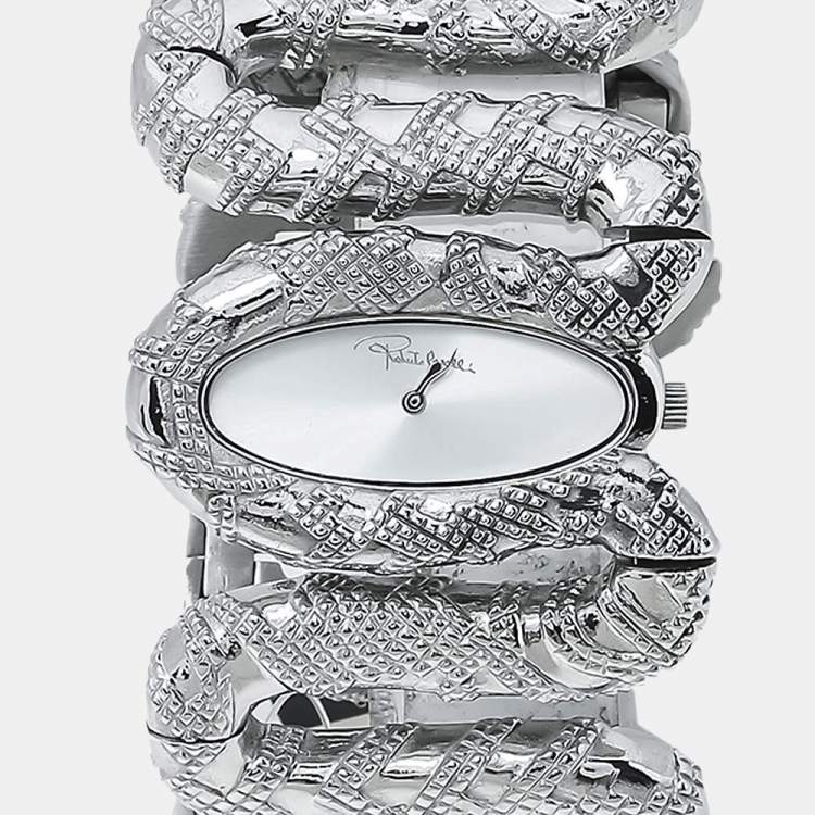 Pre Owned Roberto Cavalli Silver Stainless Steel Cleopatra R7253195515 Women's Wristwatch 40 mm