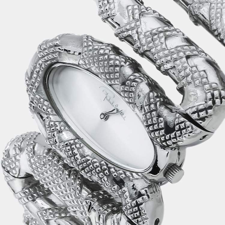 Pre Owned Roberto Cavalli Silver Stainless Steel Cleopatra R7253195515 Women's Wristwatch 40 mm