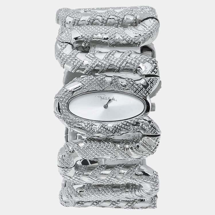 Pre Owned Roberto Cavalli Silver Stainless Steel Cleopatra R7253195515 Women's Wristwatch 40 mm