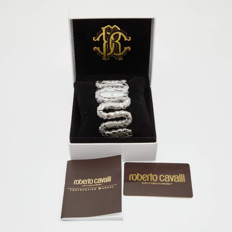 Pre Owned Roberto Cavalli Silver Stainless Steel Cleopatra R7253195515 Women's Wristwatch 40 mm