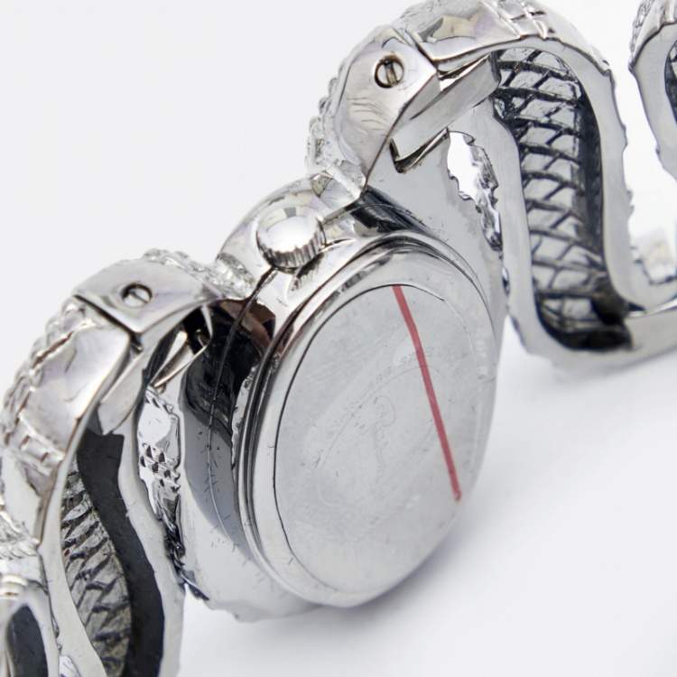 Pre Owned Roberto Cavalli Silver Stainless Steel Cleopatra R7253195515 Women's Wristwatch 40 mm