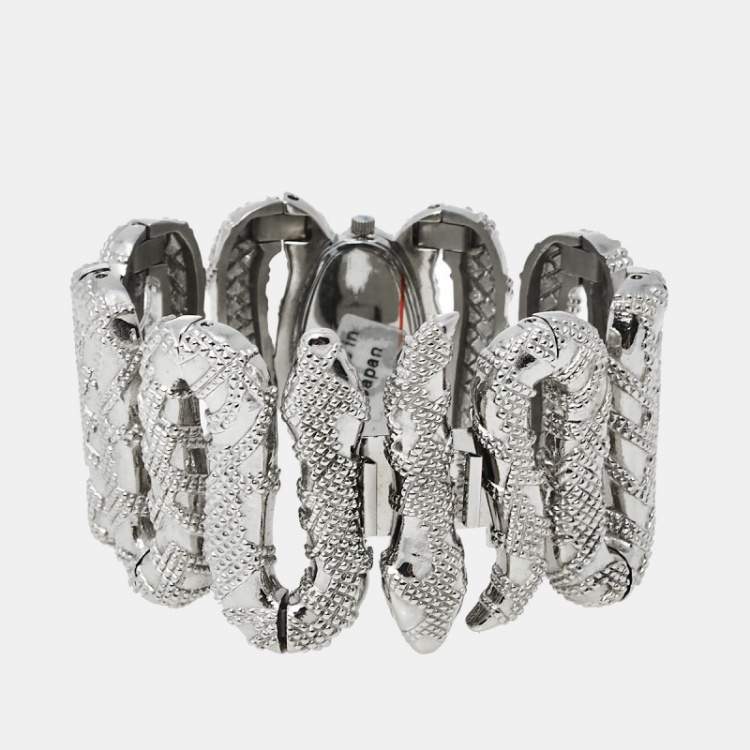 Pre Owned Roberto Cavalli Silver Stainless Steel Cleopatra R7253195515 Women's Wristwatch 40 mm