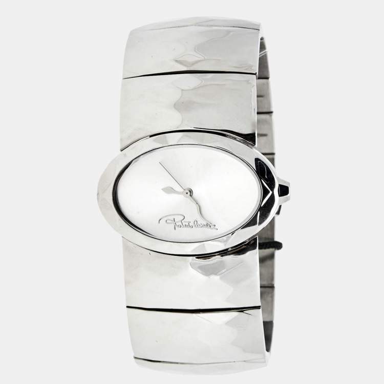 Pre Owned Roberto Cavalli Silver Stainless Steel Multiface R7253133515 Women's Wristwatch 36 mm