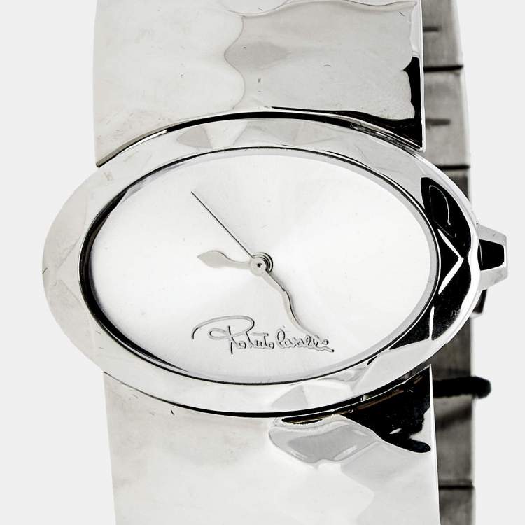 Pre Owned Roberto Cavalli Silver Stainless Steel Multiface R7253133515 Women's Wristwatch 36 mm