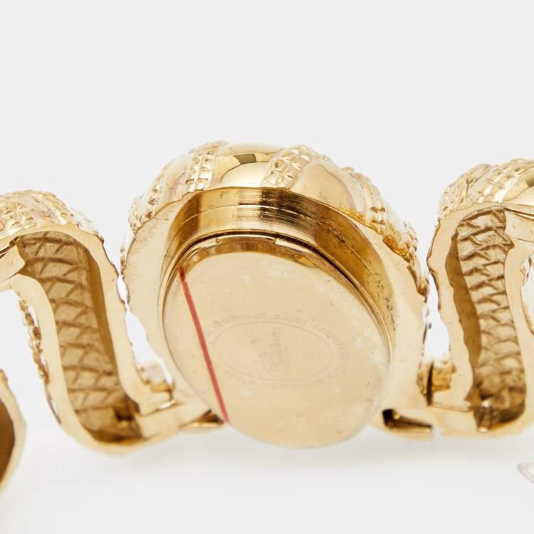 Pre Owned Roberto Cavalli Yellow Gold Plated Stainless Steel Cleopatra R7253195517 Women's Wristwatch 40 mm