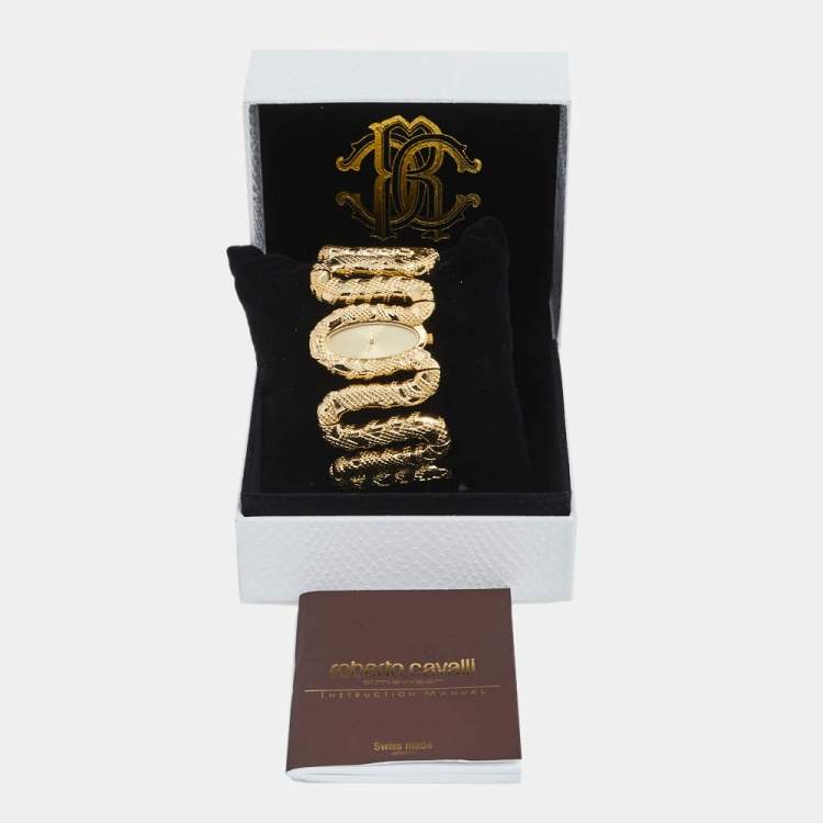 Pre Owned Roberto Cavalli Yellow Gold Plated Stainless Steel Cleopatra R7253195517 Women's Wristwatch 40 mm