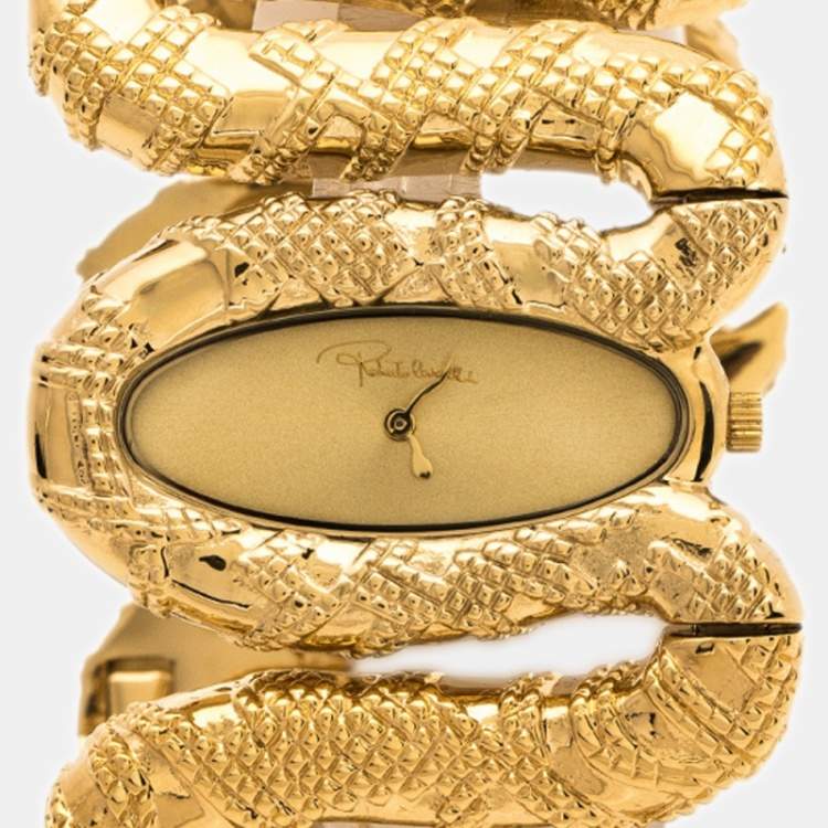 Pre Owned Roberto Cavalli Yellow Gold Plated Stainless Steel Cleopatra R7253195517 Women's Wristwatch 40 mm