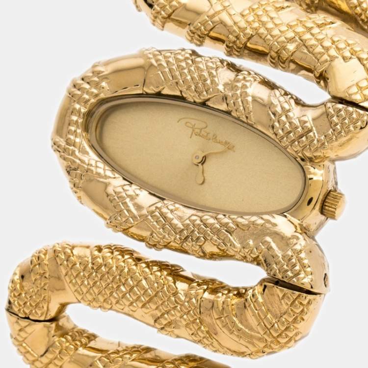 Pre Owned Roberto Cavalli Yellow Gold Plated Stainless Steel Cleopatra R7253195517 Women's Wristwatch 40 mm