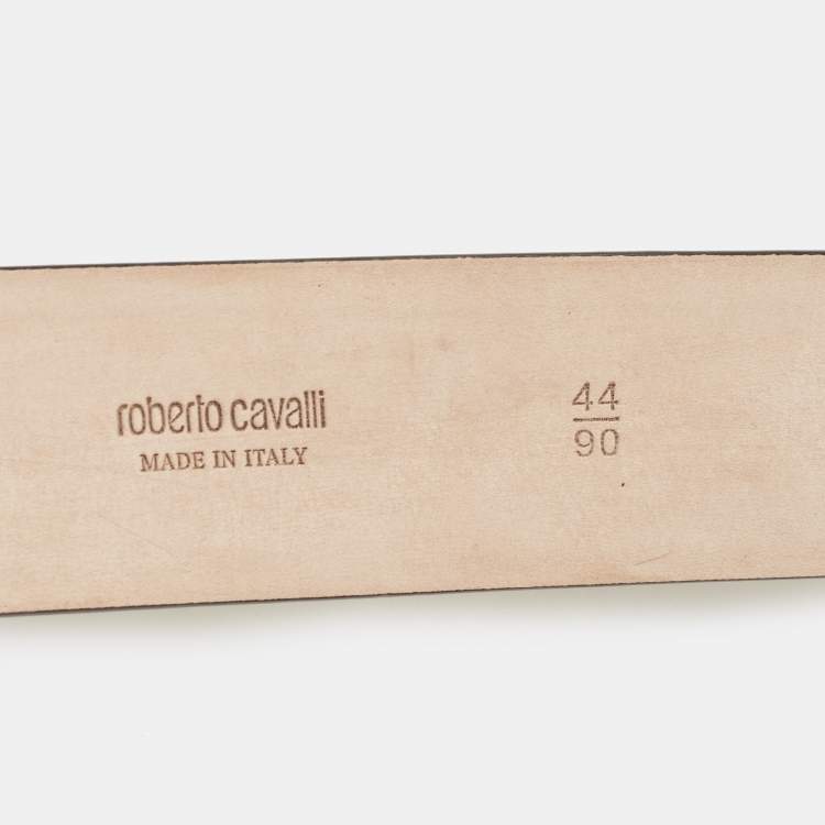 Pre Owned Roberto Cavalli Gold Leather Studded RC Belt 90CM