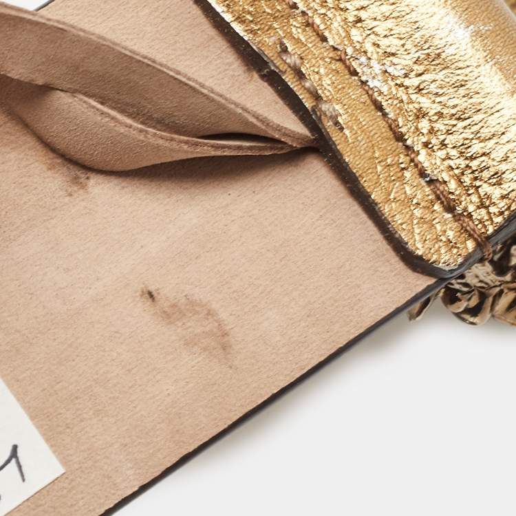 Pre Owned Roberto Cavalli Gold Leather Studded RC Belt 90CM
