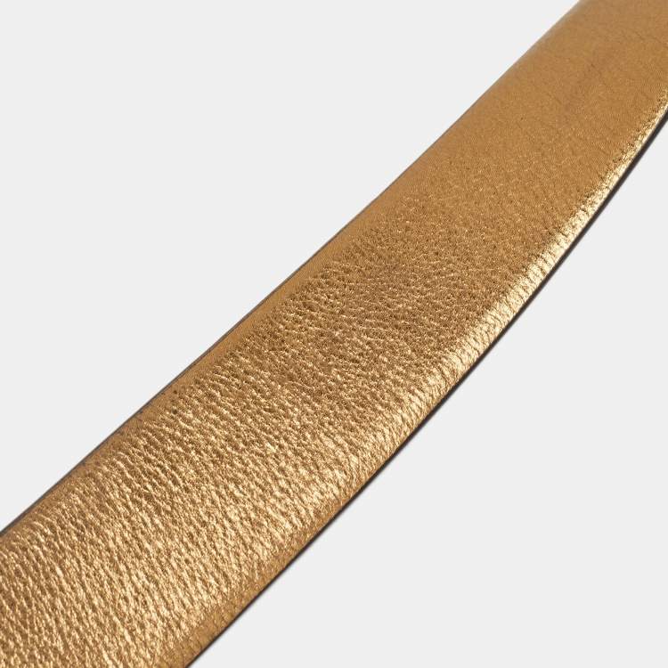 Pre Owned Roberto Cavalli Gold Leather Studded RC Belt 90CM