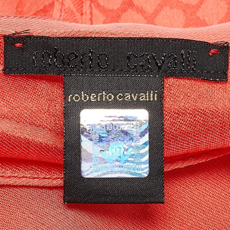 Pre Owned Roberto Cavalli Pink Snake Skin Patterned Silk Scarf 