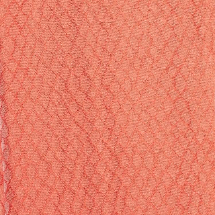 Pre Owned Roberto Cavalli Pink Snake Skin Patterned Silk Scarf 