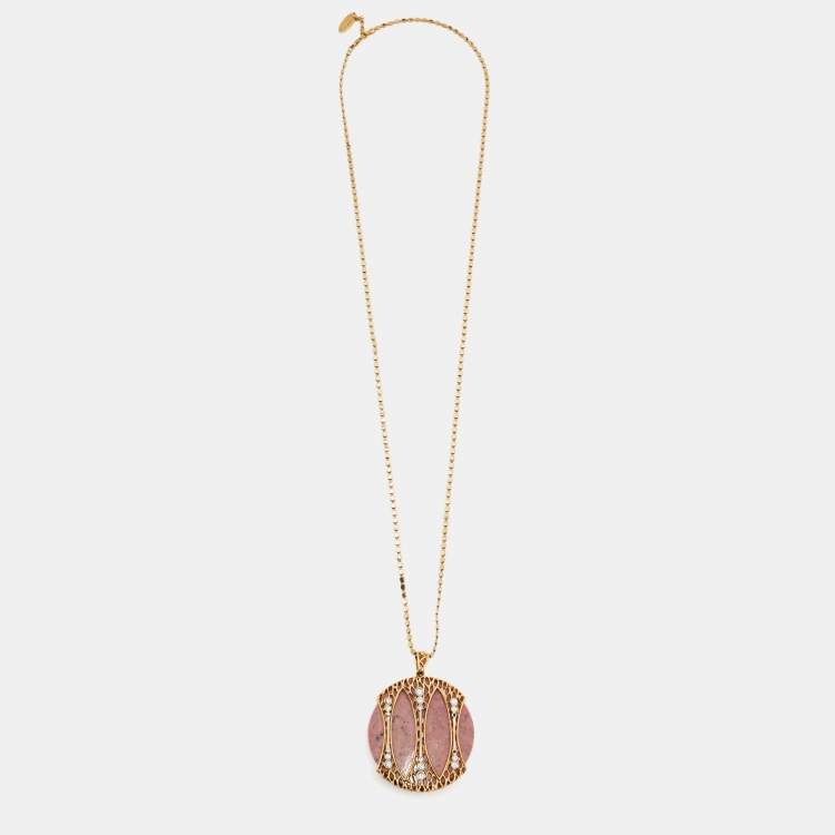 Pre Owned Roberto Cavalli Pink Marble Crystal Two Tone Necklace