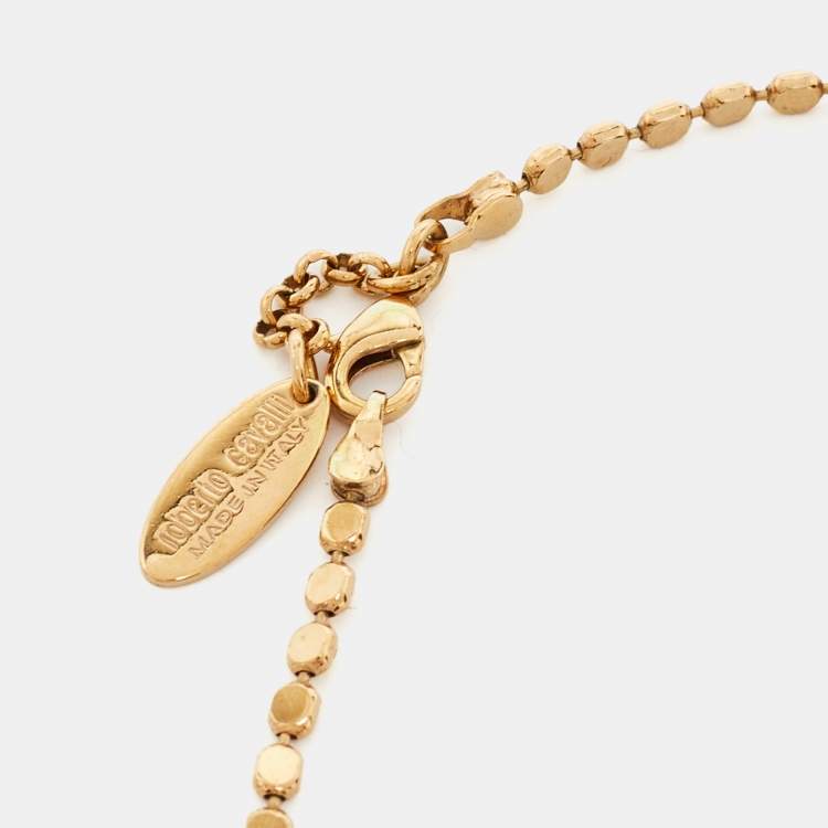 Pre Owned Roberto Cavalli Pink Marble Crystal Two Tone Necklace