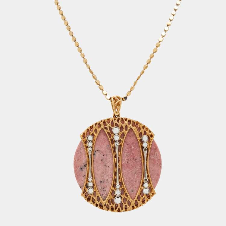 Pre Owned Roberto Cavalli Pink Marble Crystal Two Tone Necklace