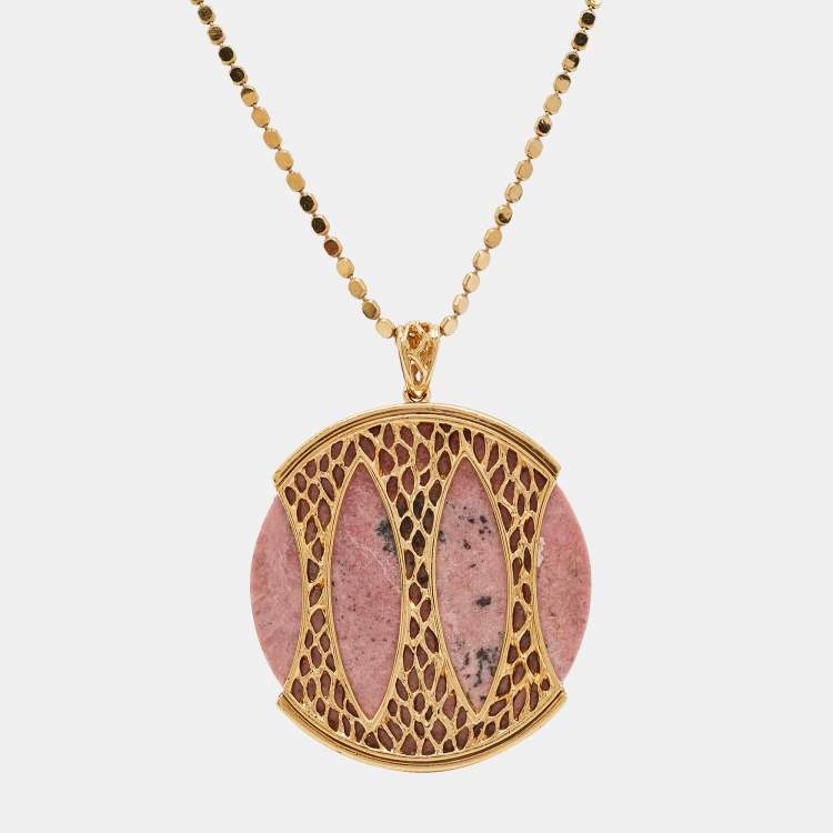 Pre Owned Roberto Cavalli Pink Marble Crystal Two Tone Necklace
