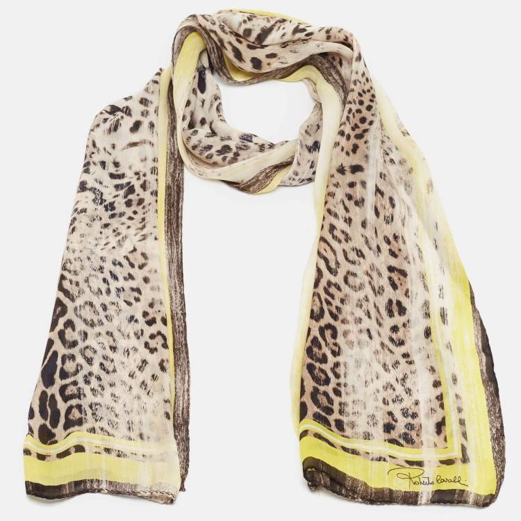 Pre Owned Roberto Cavalli Brown Leopard Print Silk Stole 