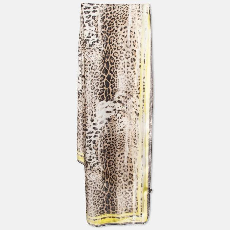 Pre Owned Roberto Cavalli Brown Leopard Print Silk Stole 