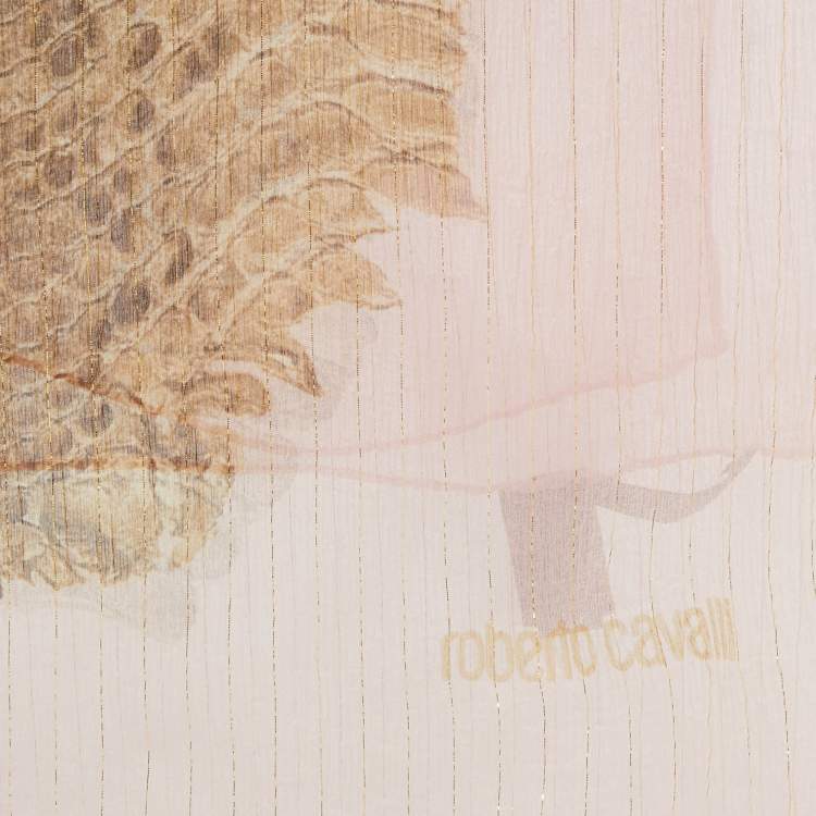 Pre Owned Roberto Cavalli Brown/Pink Python Print Lurex Silk  Scarf