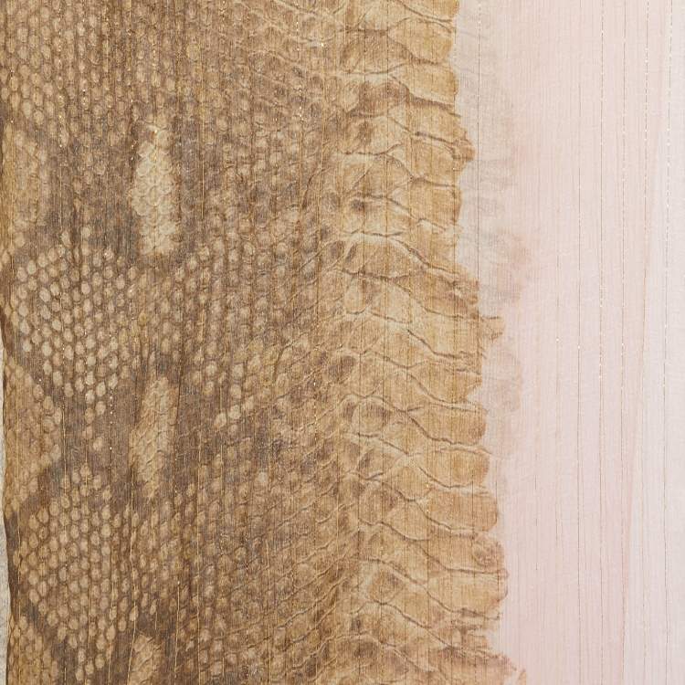 Pre Owned Roberto Cavalli Brown/Pink Python Print Lurex Silk  Scarf